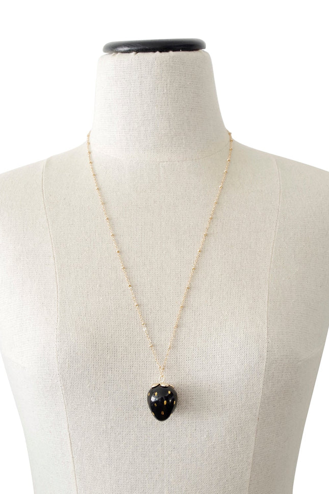 Poporcelain | Black Strawberry Pendant Necklace