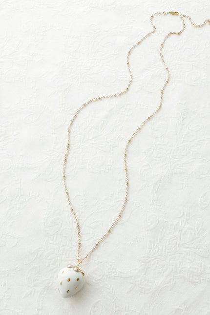 Poporcelain | White Strawberry Pendant Necklace