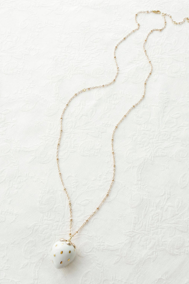 Poporcelain | White Strawberry Pendant Necklace