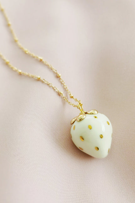Poporcelain | White Strawberry Pendant Necklace