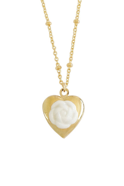 Poporcelain | Camellia Heart Locket Pendant Necklace
