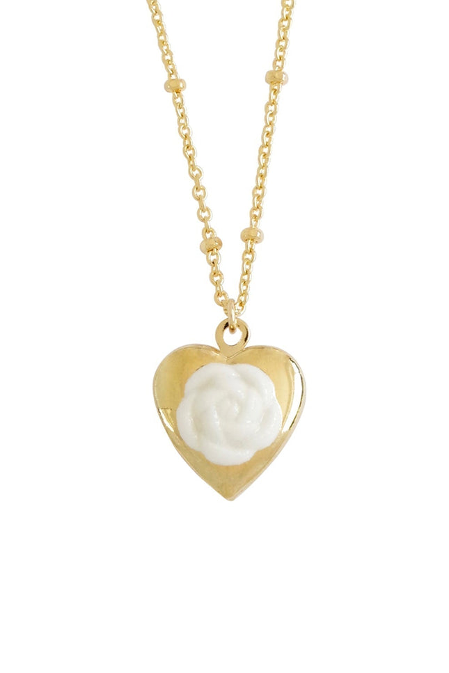 Poporcelain | Camellia Heart Locket Pendant Necklace