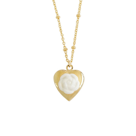 Poporcelain | Camellia Heart Locket Pendant Necklace