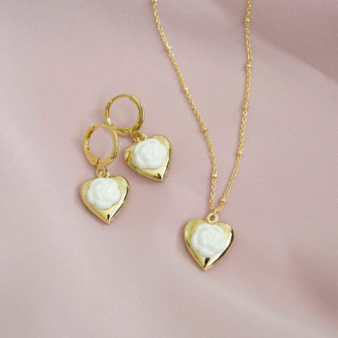 Poporcelain | Camellia Heart Locket Pendant Necklace