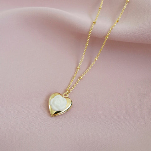 Poporcelain | Camellia Heart Locket Pendant Necklace