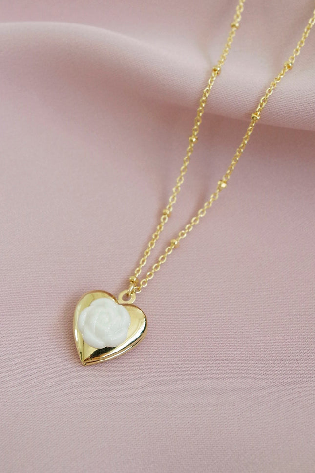 Poporcelain | Camellia Heart Locket Pendant Necklace