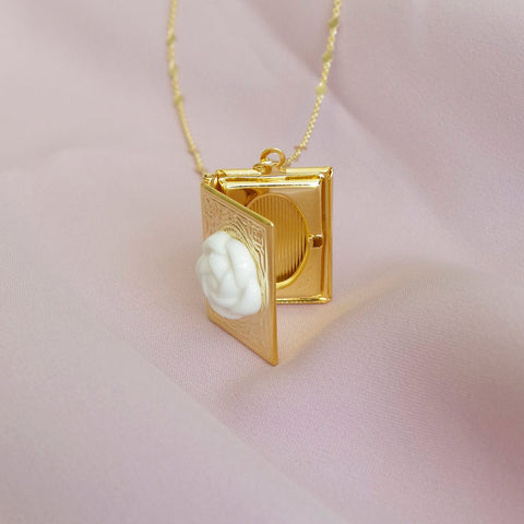 Poporcelain | Camellia Book Locket Pendant Necklace