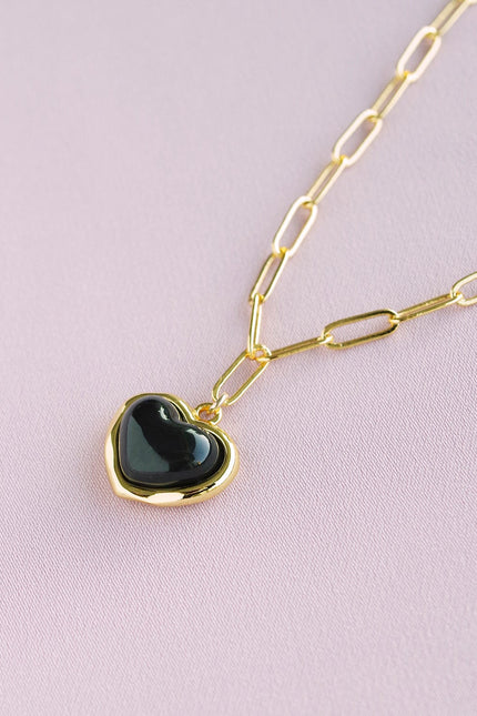 Poporcelain | Black Heart Pendant Necklace