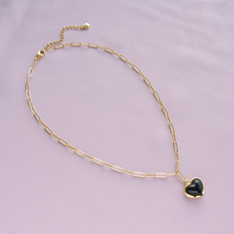 Poporcelain | Black Heart Pendant Necklace