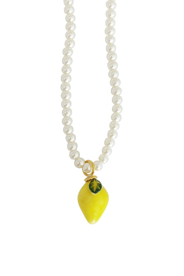 Poporcelain | Lemon Swarovski Pearl Pendant Necklace