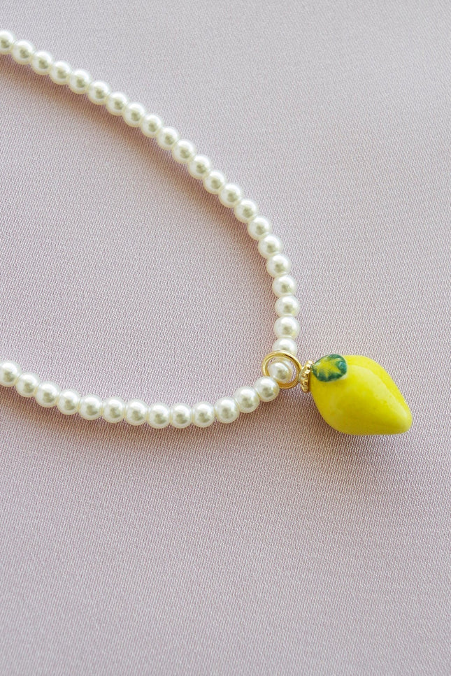 Poporcelain | Lemon Swarovski Pearl Pendant Necklace