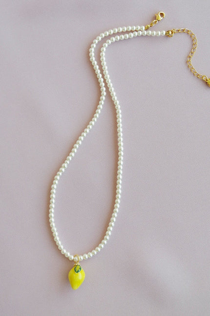 Poporcelain | Lemon Swarovski Pearl Pendant Necklace