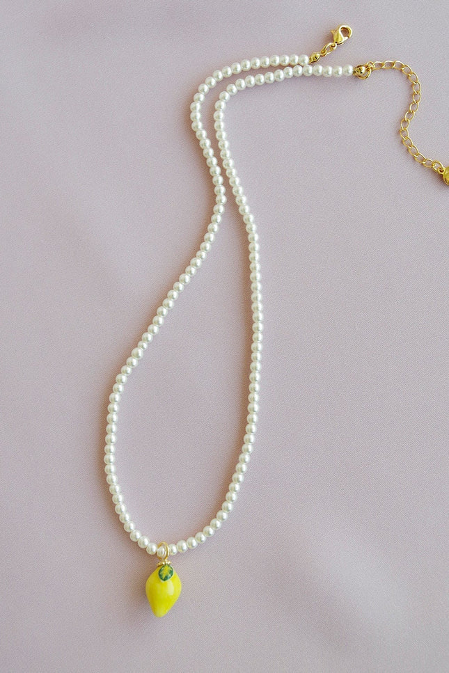 Poporcelain | Lemon Swarovski Pearl Pendant Necklace