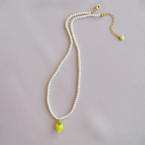 Poporcelain | Lemon Swarovski Pearl Pendant Necklace