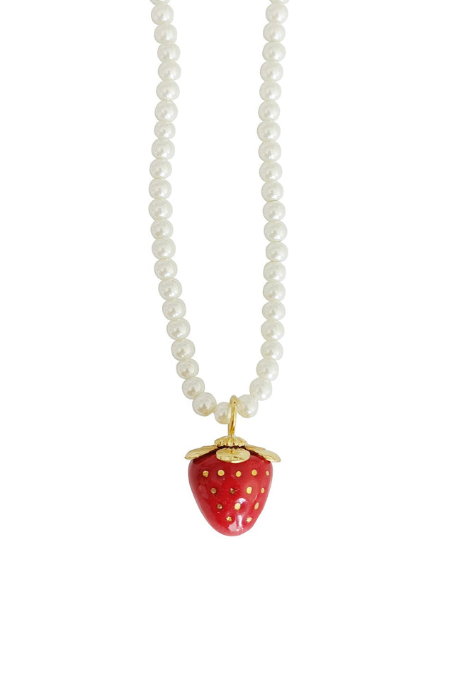 Poporcelain | Red Strawberry Swarovski Pearl Pendant Necklace