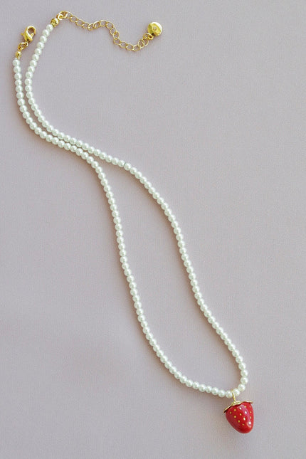 Poporcelain | Red Strawberry Swarovski Pearl Pendant Necklace