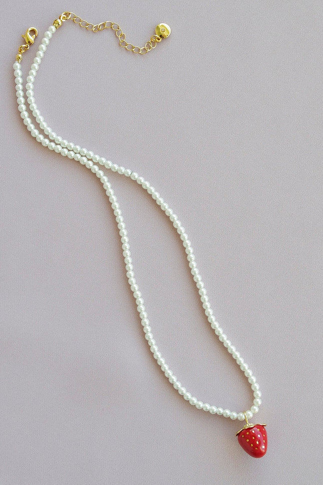 Poporcelain | Red Strawberry Swarovski Pearl Pendant Necklace