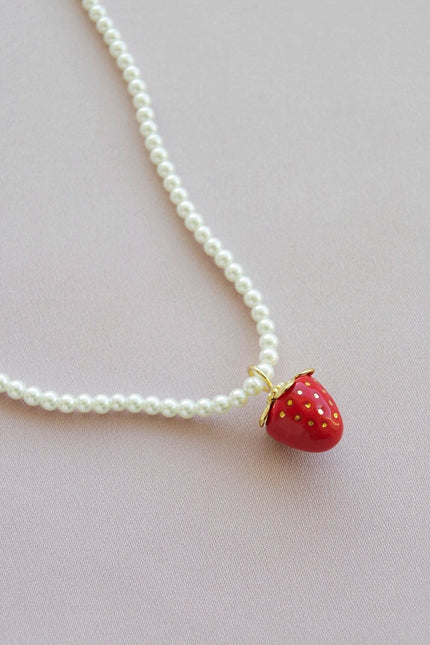 Poporcelain | Red Strawberry Swarovski Pearl Pendant Necklace