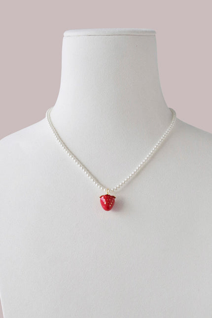 Poporcelain | Red Strawberry Swarovski Pearl Pendant Necklace