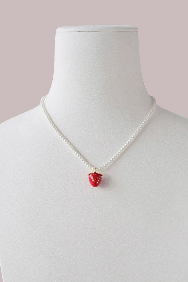 Poporcelain | Red Strawberry Swarovski Pearl Pendant Necklace
