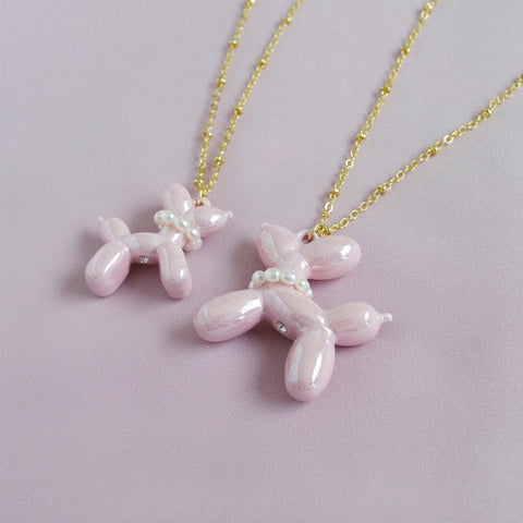 Poporcelain | Pink Porcelain Balloon Doggie Necklace
