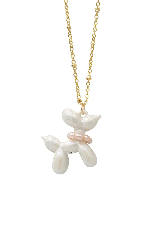 Poporcelain | Pearly White Porcelain Balloon Doggie Necklace