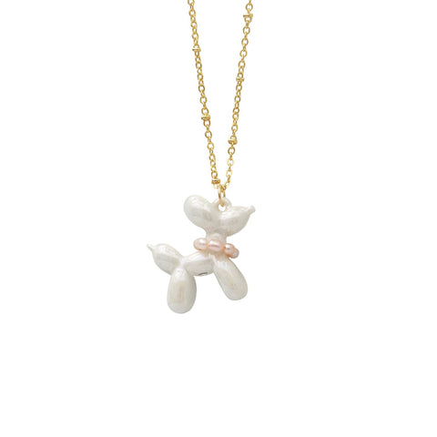 Poporcelain | Pearly White Porcelain Balloon Doggie Necklace