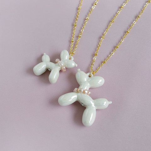 Poporcelain | Pearly White Porcelain Balloon Doggie Necklace