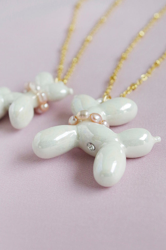 Poporcelain | Pearly White Porcelain Balloon Doggie Necklace