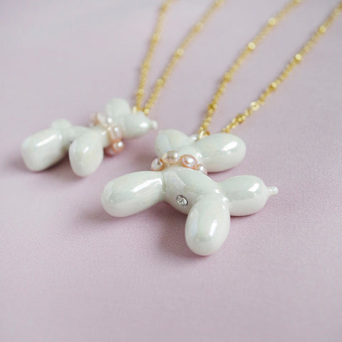 Poporcelain | Pearly White Porcelain Balloon Doggie Necklace