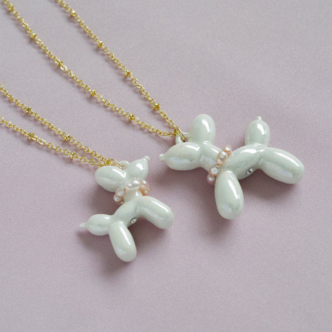 Poporcelain | Pearly White Porcelain Balloon Doggie Necklace