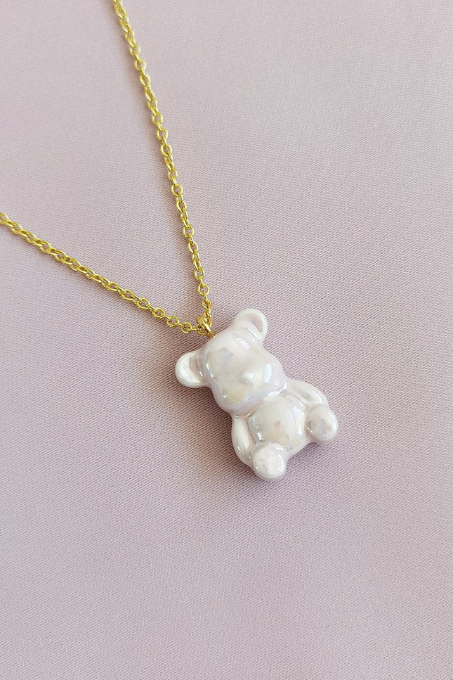 Poporcelain | Słodki różowy naszyjnik z misiem Porcelana