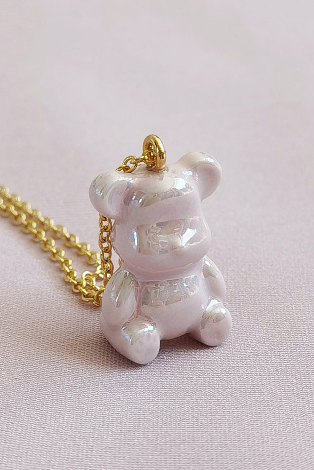 Poporcelain | Słodki różowy naszyjnik z misiem Porcelana