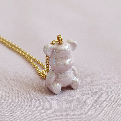 Poporcelain | Słodki różowy naszyjnik z misiem Porcelana