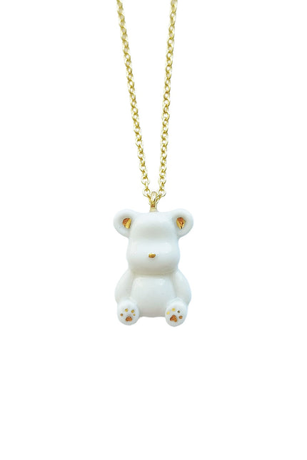 Poporcelain | Classy White And Gold Porcelain Teddy Bear Necklace
