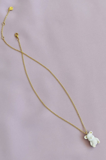 Poporcelain | Classy White And Gold Porcelain Teddy Bear Necklace