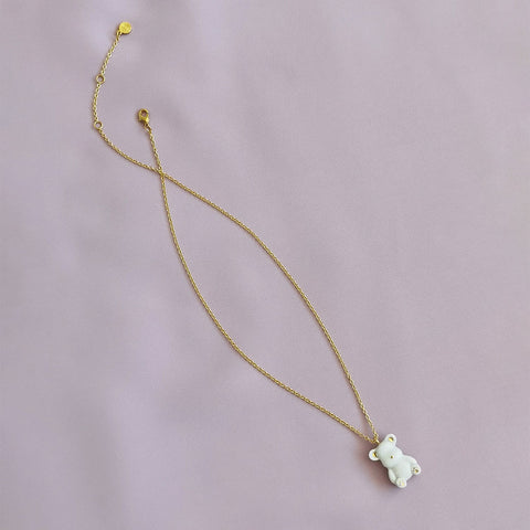 Poporcelain | Classy White And Gold Porcelain Teddy Bear Necklace
