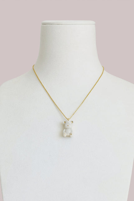 Poporcelain | Classy White And Gold Porcelain Teddy Bear Necklace