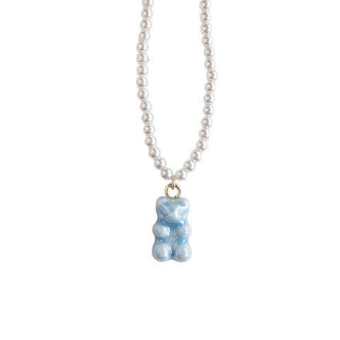 Poporcelain | Baby Blue Porcelain Gummy Bear Pearl Necklace