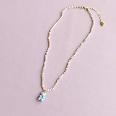 Poporcelain | Baby Blue Porcelain Gummy Bear Pearl Necklace
