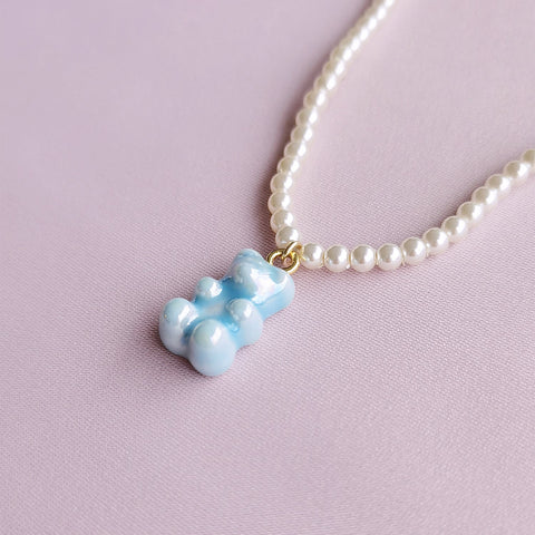 Poporcelain | Baby Blue Porcelain Gummy Bear Pearl Necklace