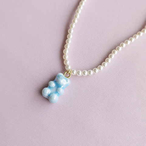Poporcelain | Baby Blue Porcelain Gummy Bear Pearl Necklace