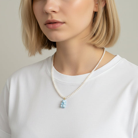 Poporcelain | Baby Blue Porcelain Gummy Bear Pearl Necklace