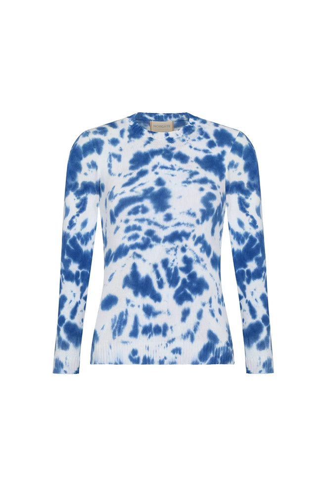 Natural Sweater - Blue Cream with Blue Tie-Dye NORGÄTE alpaca knitwear sustainably made in Peru