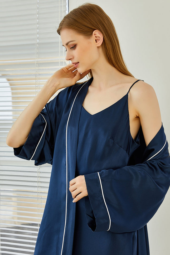 Soft Strokes Silk | River Nymph Navy Slip Mini Dress