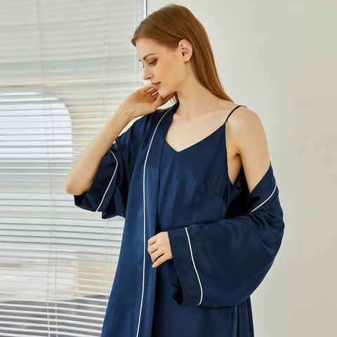 Soft Strokes Silk | River Nymph Navy Slip Mini Dress