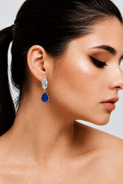 Nicole Marquise And Sapphire Pear Shape Diamond Cubic Zirconium Clip On Earrings
