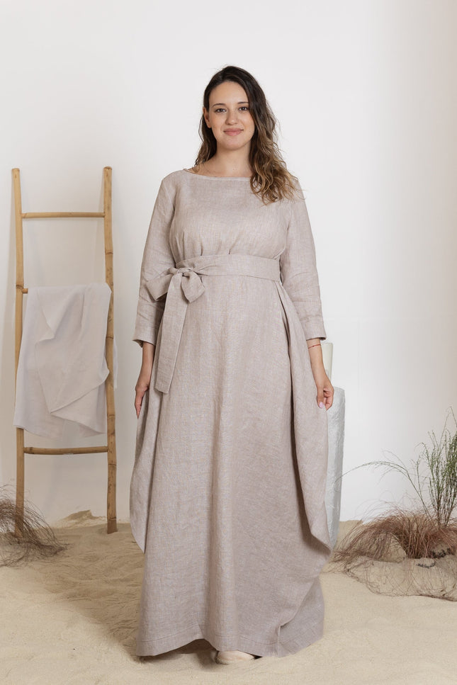 Front view of maxi linen dress