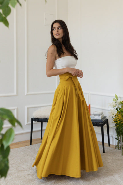 Side view of maxi cotton skirt