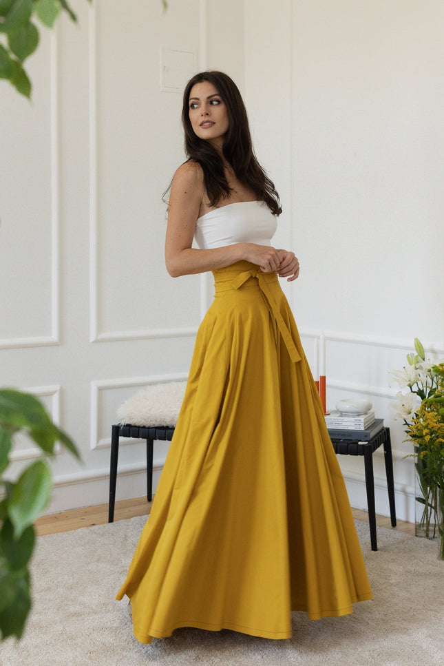 Side view of maxi cotton skirt